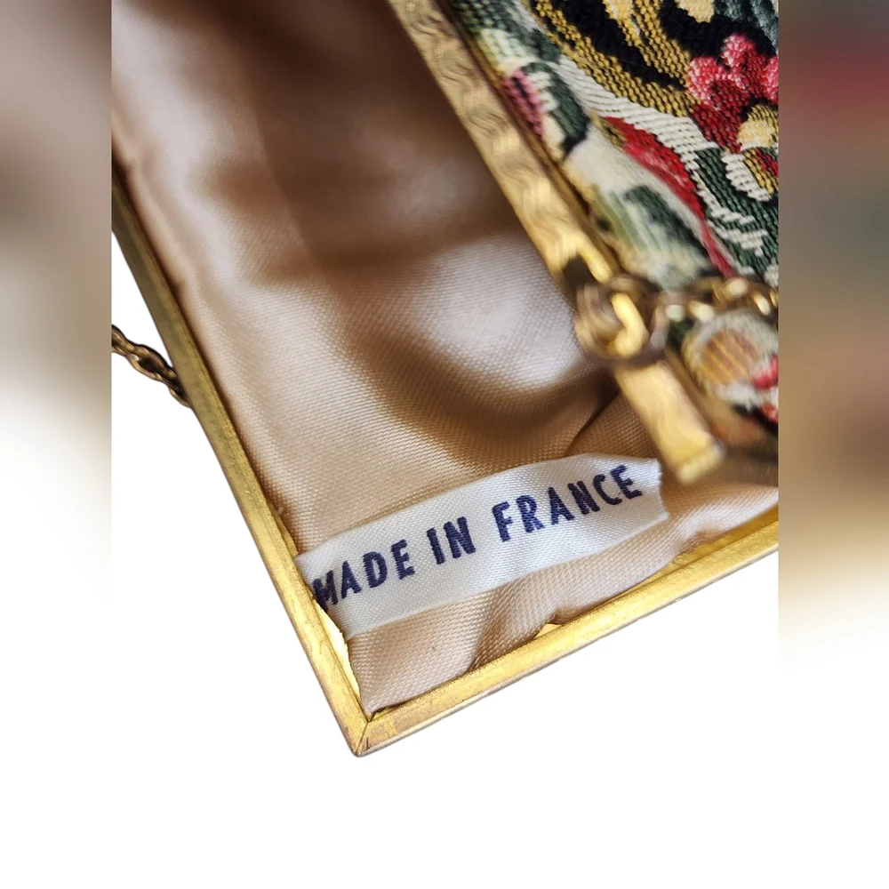 Vintage french floral tapestry clutch purse